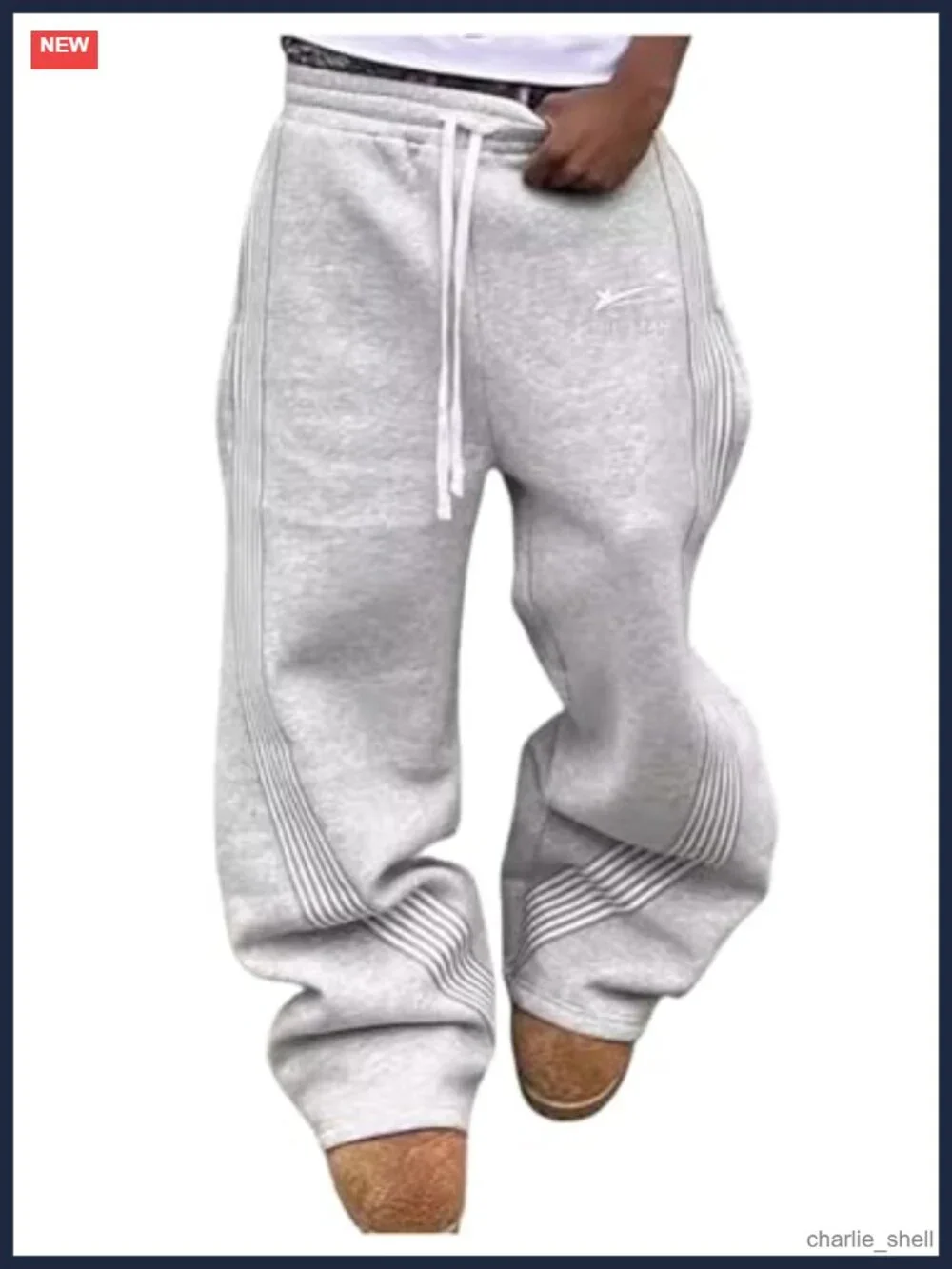 Y2K Wide Leg Baggy Track Pants with Drawstring Waist Striped Open Bottom